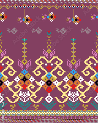 Traditional Ukrainian Cross-Stitch Embroidery - Detailed Vector Illustration for Textile Print Design