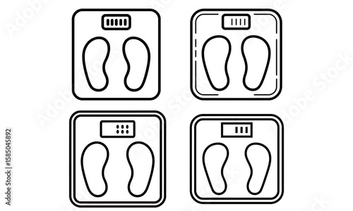 Weight scale icon set showing digital bathroom scales with foot symbols for health and fitness design
