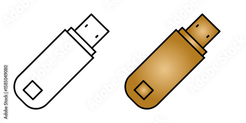 USB flash drive icon, two design variants - black color and with blue gradient, icon set