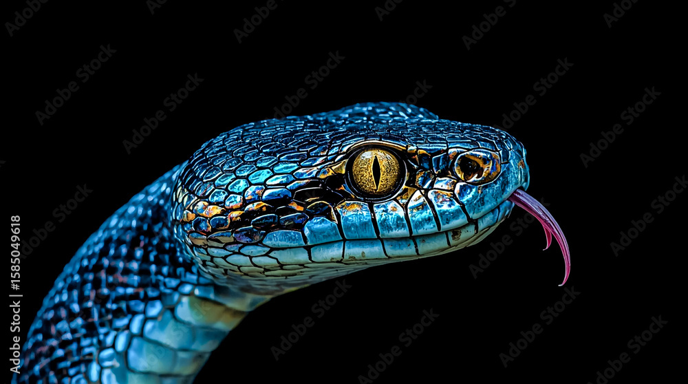 Obraz premium A closeup of a bluescaled snakes head with its tongue flicking
