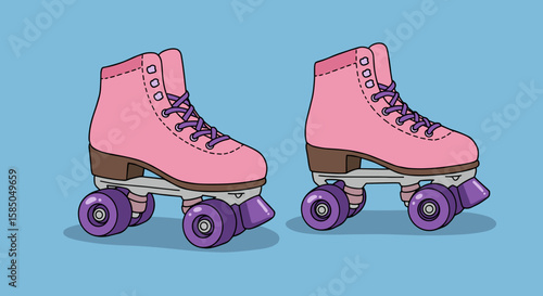 Pink roller skates on light blue background