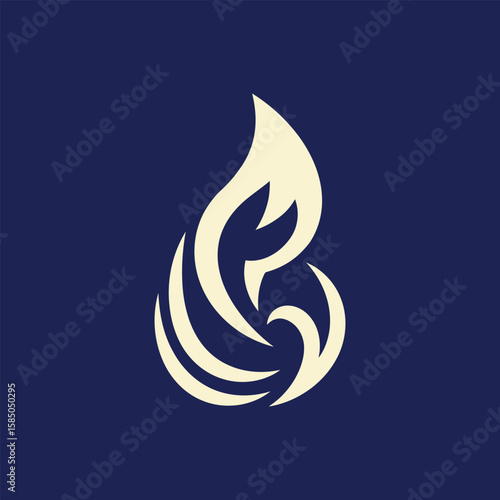 Unique drop-shaped logo combining water and flame, symbolizing balance, nature, and duality