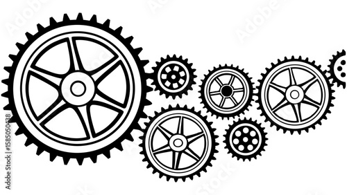 Outline isolated vector image of gears on transparent background  