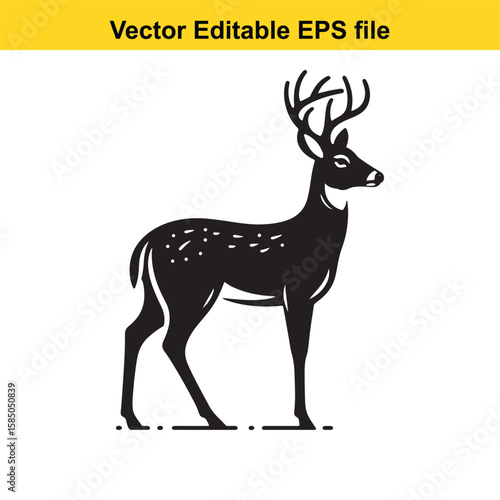 A black silhouette of a deer standing with spots