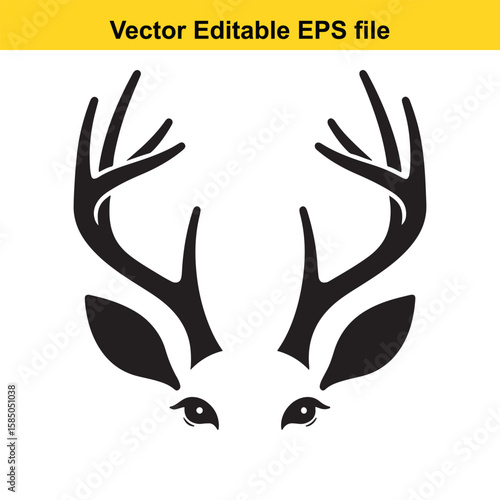 Deer antlers and eyes silhouette isolated on white background