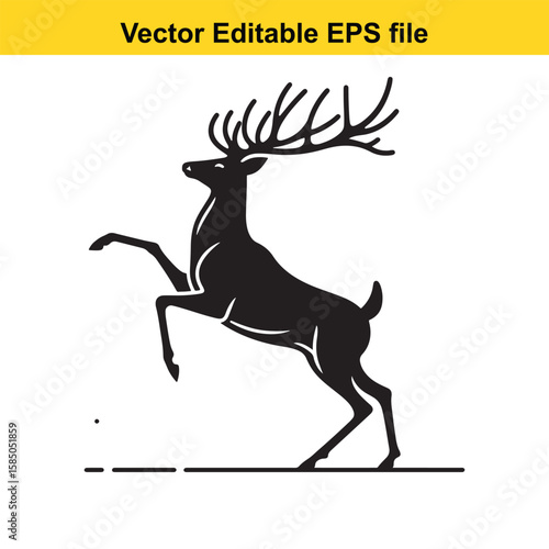 A black silhouette of a stag standing on its hind legs