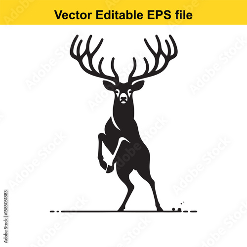 A black silhouette of a stag standing on its hind legs