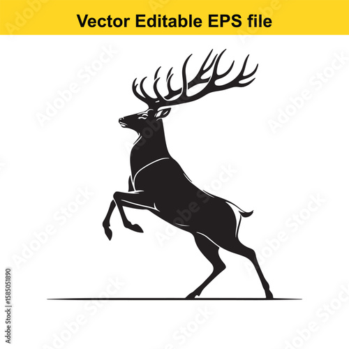 A black silhouette of a stag standing on its hind legs