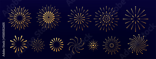 Fireworks set. Vector sparks. Holiday symbols, design elements. Firework explosions. 