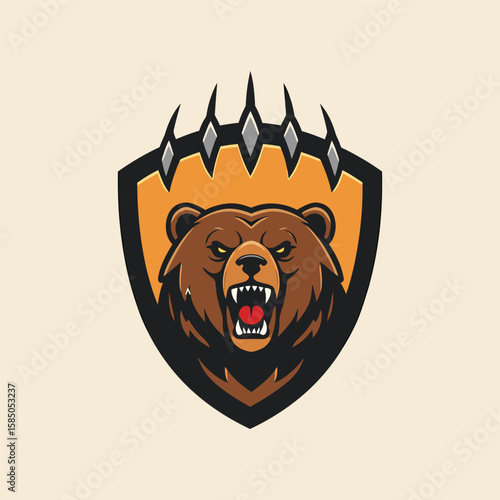 Angry bear head roaring inside a badge, great for sports, esports, or outdoor branding