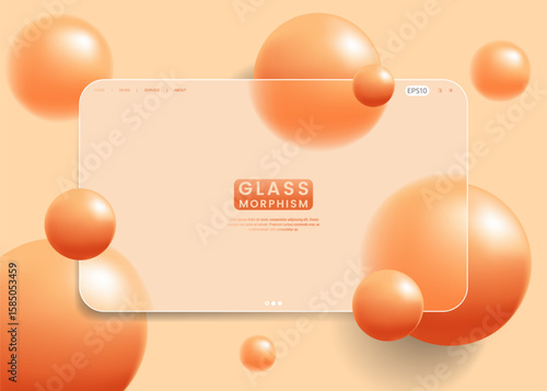 Modern glassmorphism interface with soft orange gradient spheres on a peach background, creating a warm and playful visual feel.