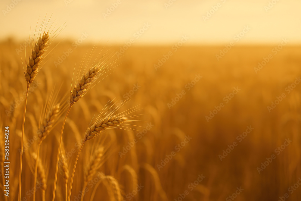 Fototapeta premium Golden Wheat Field at Sunset: Serene Nature Background