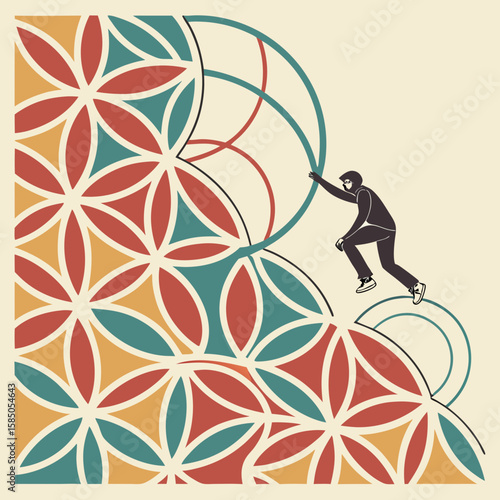 Abstract background with dotted metabolic pattern, vector illustration. Geometric texture in the form of infinity.