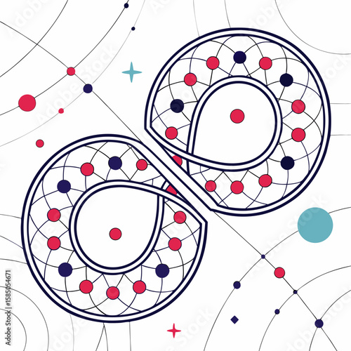 Abstract background with dotted metabolic pattern, vector illustration. Geometric texture in the form of infinity.