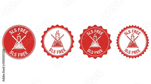 SLS Free Label Set in Red | Sodium Lauryl Sulfate Free Guarantee Seal for Packaging and Product Marketing