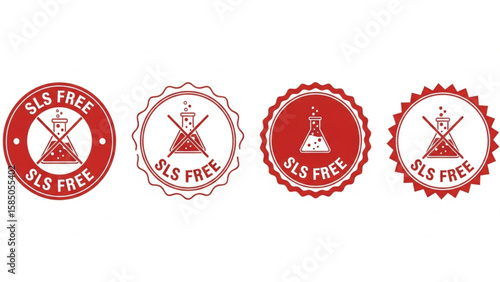SLS Free Label Set | Collection of Red Circular Badges for Chemical-Free Products and Packaging