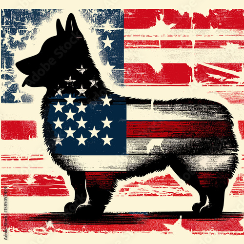 Corgi Dog. Independence Day 4th of July American Flag Cute Cartoon Mascot Clipart Line Art Vector Illustration. welsh pembroke canine family pet breed and traits info.