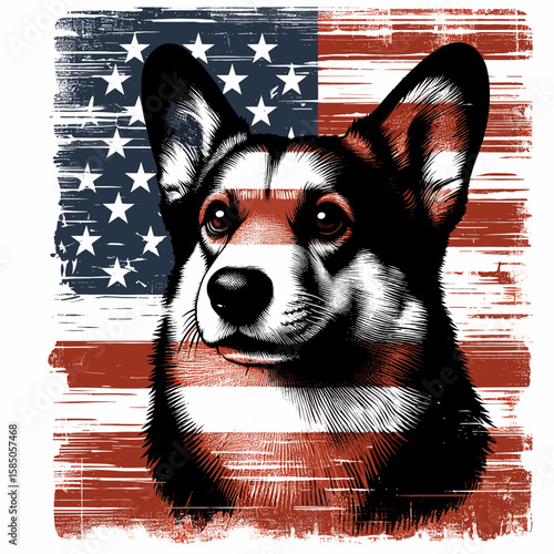 Corgi Dog. Independence Day 4th of July American Flag Cute Cartoon Mascot Clipart Line Art Vector Illustration. Adorable welsh canine breed information all about this small herding pet.