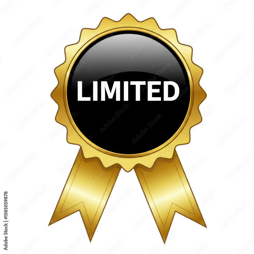 Golden ribbon award with the word limited in white text isolated on transparent background Golden ribbon award with the word limited in white text isolated on transparent background