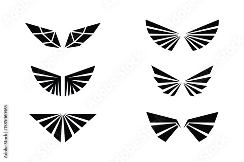 Black abstract wing shapes and geometric patterns wings white