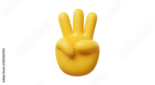A vibrant yellow hand emoji displaying the number three against a clean white background, perfect for social media or communication design projects with a fun theme.