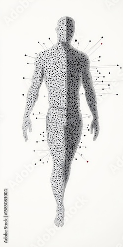 Detailed Silhouette Artwork of Anatomical Acupuncture Points with Overlay for Educational Purposes