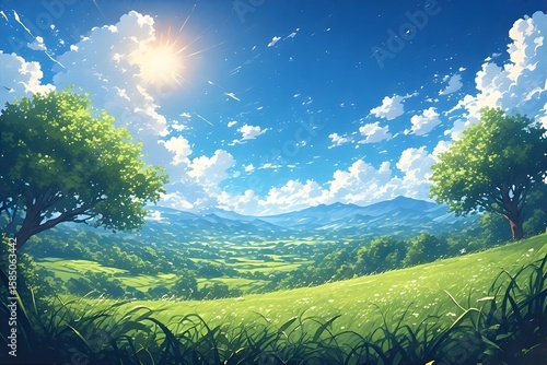 ia generated. landscape with trees and blue sky
