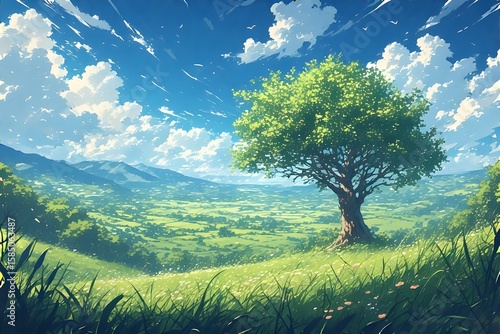 ia generated. landscape with trees and blue sky