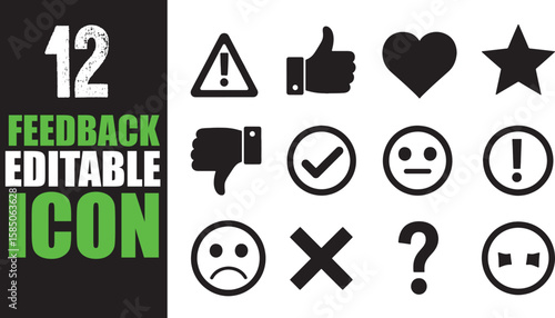 Modern set of user interface feedback icons including like, dislike, warning, question, and various emotive symbols for ratings