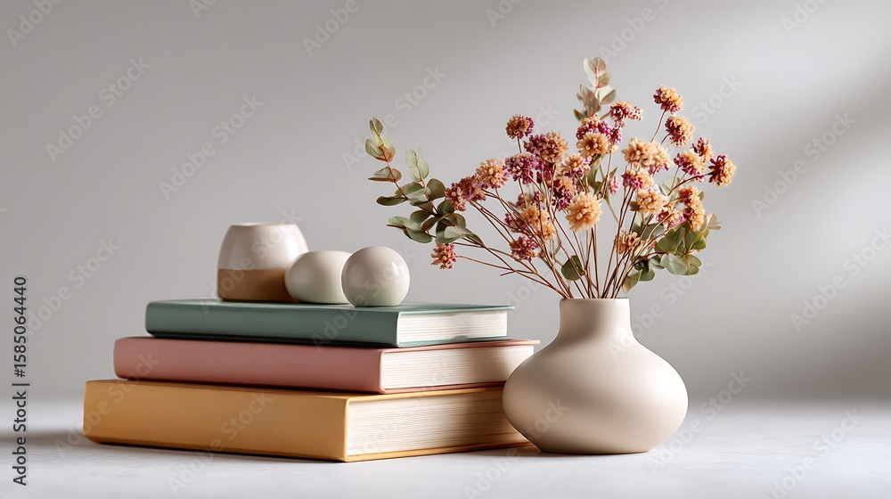 Fototapeta premium Elegant workspace with pastel notebook mockup and clean stationery scene in minimal background and white space layout