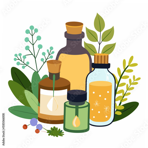 Essential oils with botanical elements aromatherapy natural remedies