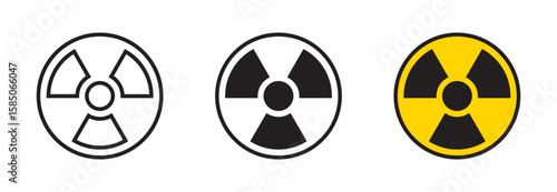 Radiation icon set. Radioactive threat, hazard sign. Radioactivity warning symbol. Vector illustration. Editable stroke. Flat design.