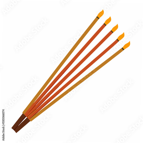 Five incense sticks with orange tips and brown handles aroma fragrance