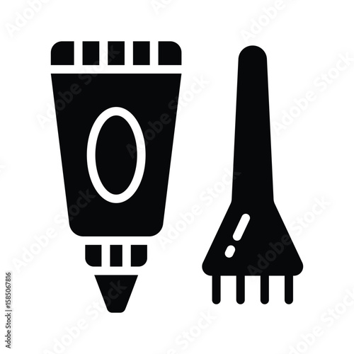 A trendy glyph icon of hair colour tube with brush