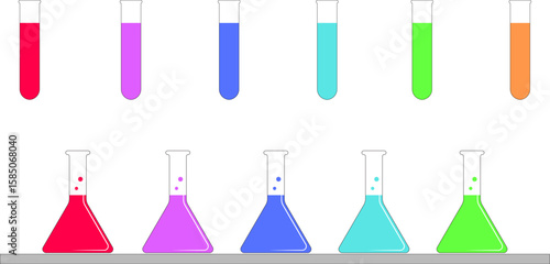 laboratory chemistry science lab test tubes and glass flasks with colorful chemical liquid vector illustration