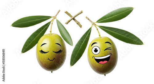 Isolated Two Olives with Funny Faces