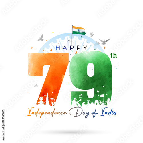 Happy 79th Independence Day India. Freedom festival celebration and patriotic background.