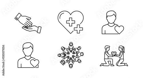Charity Vector Icon Set | Donation, support, healthcare, love, compassion, community, unity, help, kindness, care icons