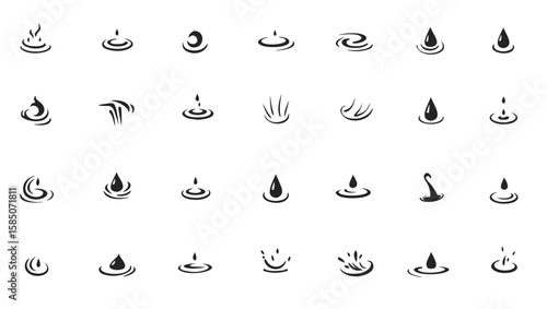 Water drop ripples and splashes abstract icons liquid