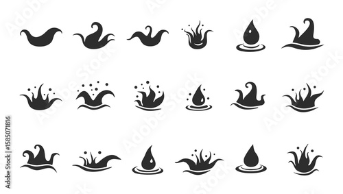 Water droplet and splash icons liquid wave