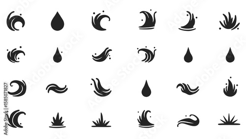 Water droplet and wave icons splash liquid