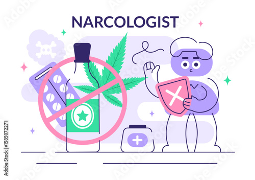 Narcologist Vector Illustration Featuring Drug Addiction Awareness and Issues Related to Alcohol and Tobacco in Healthcare with a Cute Flat Background