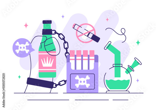 Narcologist Vector Illustration Featuring Drug Addiction Awareness and Issues Related to Alcohol and Tobacco in Healthcare with a Cute Flat Background