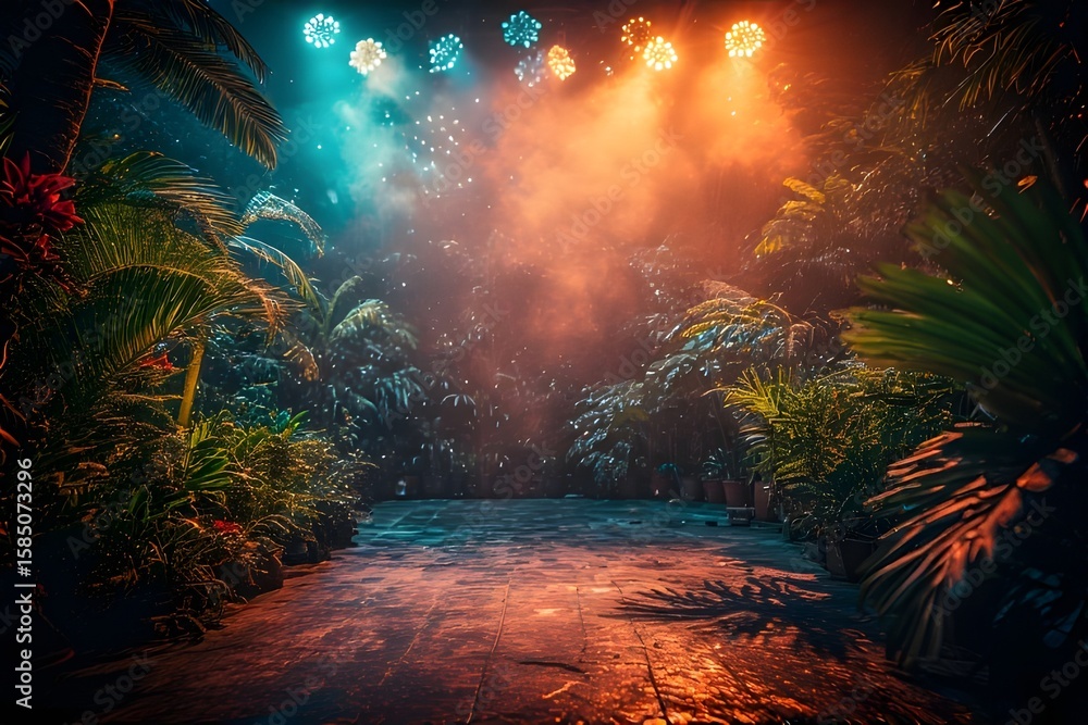 Fototapeta premium ia generated. Tropical landscape with exotic vegetation and intense colors, evoking fantasy, nature, and surreal beauty. 