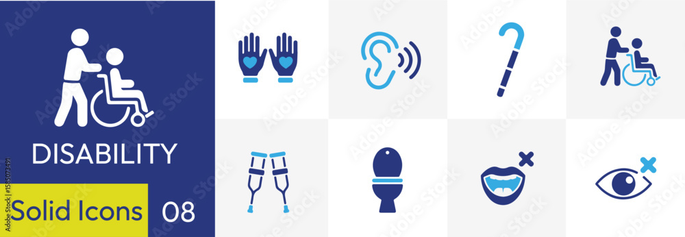 Fototapeta premium Disability and Accessibility Solid Icons - Vector Set - 8 Solid icons