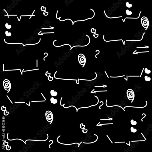 Vintage school education doodle sketch drawing with a seamless pattern of black and white arrows, numbers, and symbols on a chalkboard background
