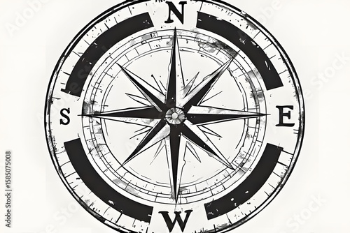 ia generated. Black and white drawing of an old compass in engraving style, perfect for antique map illustrations and classic adventure concepts.
