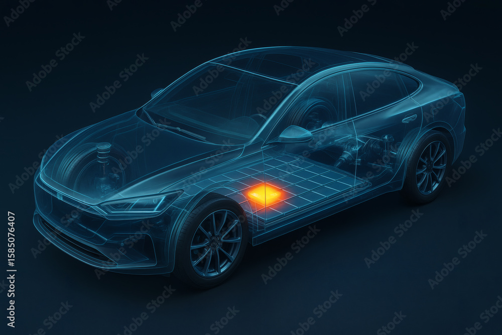 Fototapeta premium The battery of electric vehicles poses a safety hazard