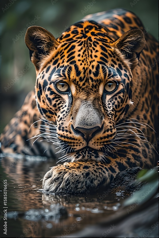 Obraz premium ia generated. close up of a leopard. close up of a jaguar. portrait of a leopard. portrait of a bengal tiger