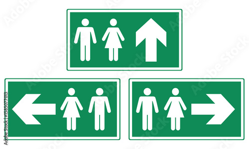 Toilet sign vector set, Restroom symbol, Man and Lady toilet sign, WC direction arrows sign set. Flat vector illustration design.